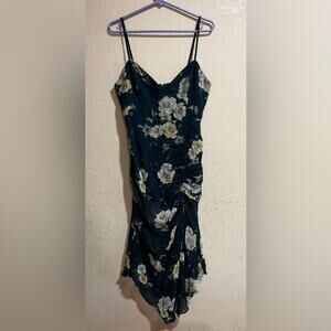 NICHOLAS Floral Drawstring Asymmetric Dress in Navy 10